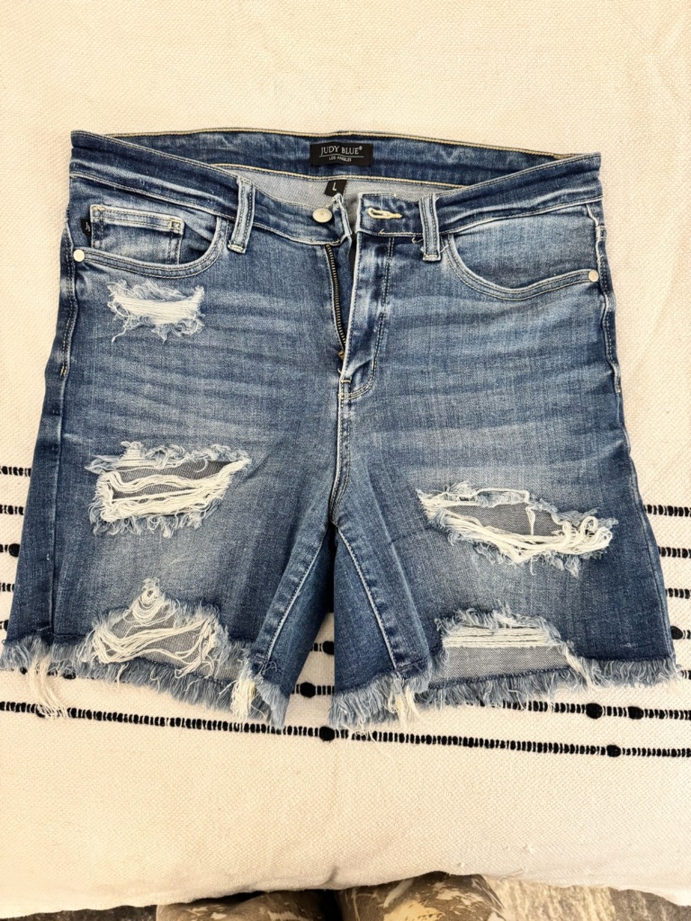 Judy Blue Distressed Medium Blue Denim Jean Shorts